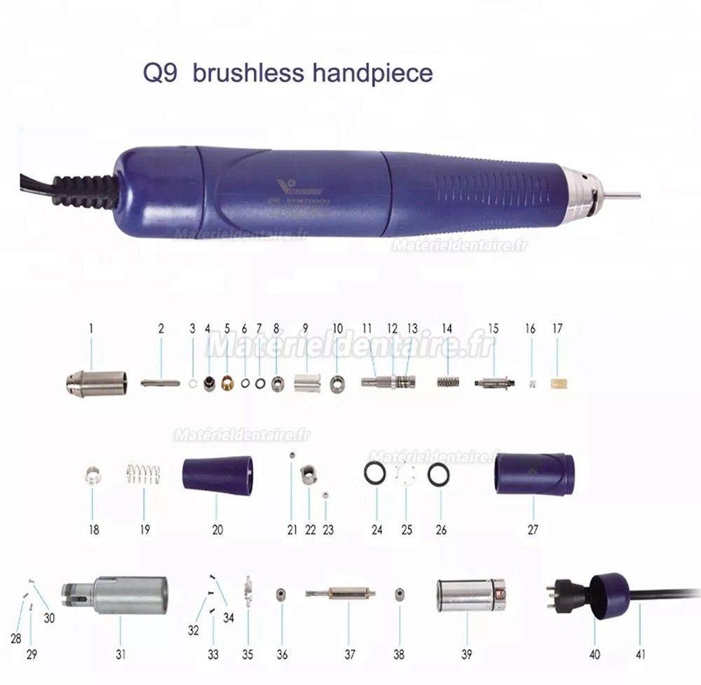 Pièce à main dentaire électrique sans balais StrongDrill Q9T-R-M90000 50 000 tr/min pour micromoteur