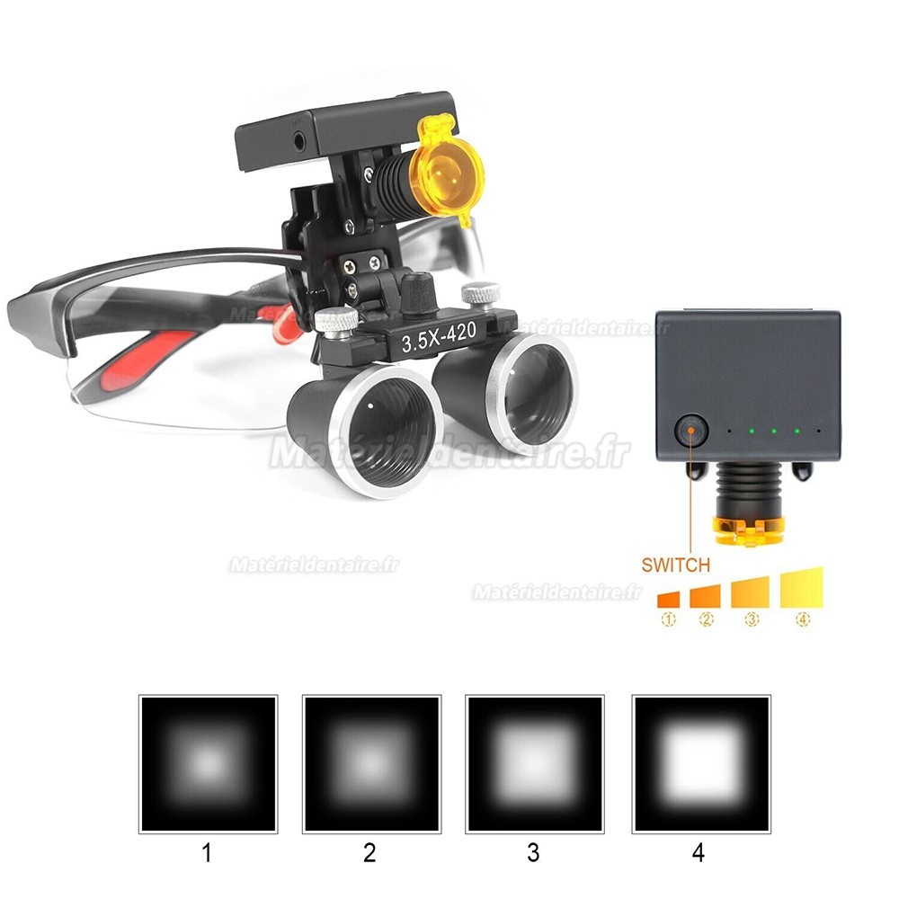 Loupes binoculaires dentaires YUYO DY-117 3,5X + lampe frontale dentiste DY-010 3W