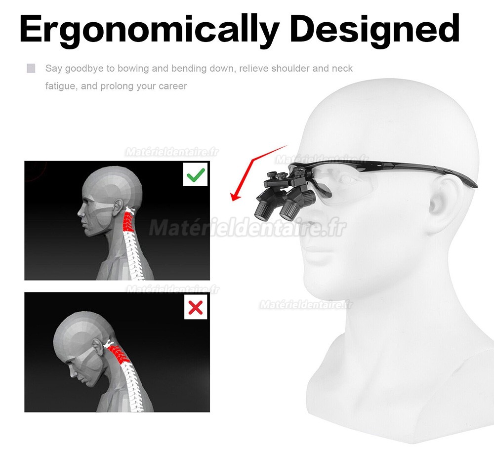 YUYO DY-119 4.0X loupes binoculaires pour dentiste et prothésiste, loupes ergonomiques dentaire